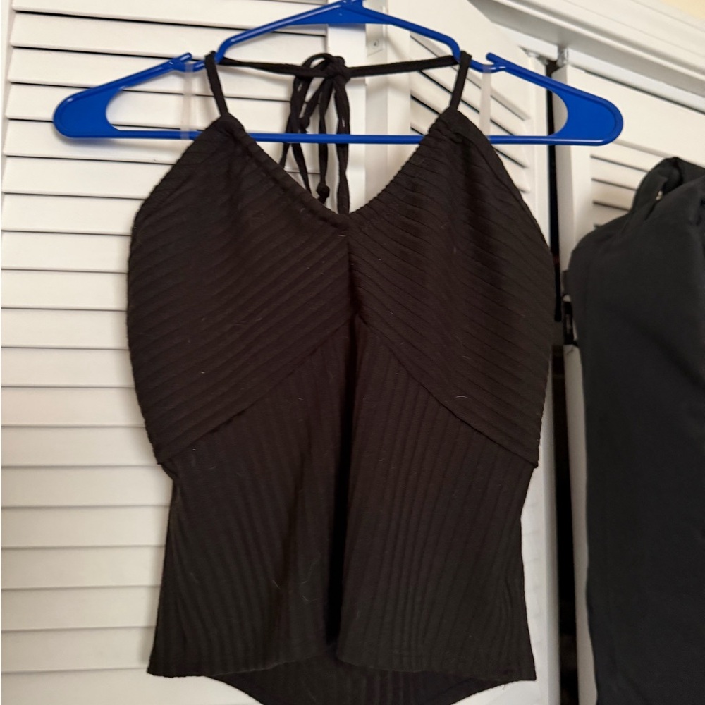 Olivia Rae Black Ribbed Halter Cropped Tank